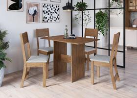 Conjunto Mesa de Jantar Atenas com 4 Cadeiras Noce/Linho Spazio Móveis