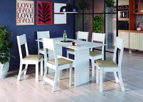 Conjunto Mesa de Jantar Atenas com 6 Cadeiras Branco/Bege Spazio Móveis