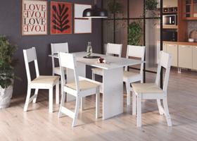 Conjunto Mesa de Jantar Atenas com 6 Cadeiras Branco/Linho Spazio Móveis