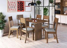 Conjunto Mesa de Jantar Atenas com 6 Cadeiras Noce/Linho Spazio Móveis