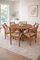 Conjunto Mesa de Jantar Ayla Redonda 1,30m Tampo Laminado 6 Cadeiras Sofia Madeira Maciça Cinamomo