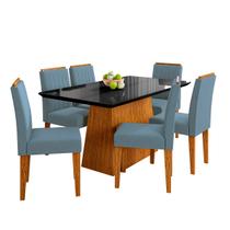 Conjunto Mesa de Jantar Bárbara 1,60m Tampo de Madeira com Vidro Colado com 6 Cadeiras Ana Cor Ypê Preto WD26 New Ceval Conjunto Mesa de Jantar Bárbara 1,60m Tampo de Madeira com Vidro Colado com 6 Cadeiras Ana Cor Ypê Preto WD26 New Ceval