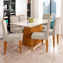 Conjunto Mesa de Jantar Bárbara 1,60m Tampo de Madeira com Vidro Colado com 6 Cadeiras Ana Ypê Offwhite WD22 New Ceval