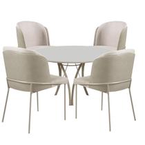 Conjunto Mesa de Jantar Barcelona Off White Base Champanhe 1,20M com 4 Cadeiras Aurora - C&M Decor Conjunto Mesa de Jantar Barcelona Off White Base Champanhe 1,20M com 4 Cadeiras Aurora - C&M Decor