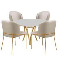 Conjunto Mesa de Jantar Barcelona Off White Base Dourado 1,20M com 4 Cadeiras Aurora Conjunto Mesa de Jantar Barcelona Off White Base Dourado 1,20M com 4 Cadeiras Aurora