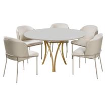 Conjunto Mesa de Jantar Barcelona Off White Base Dourado 1,35M com 4 Cadeiras Aurora