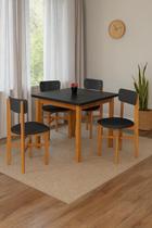 Conjunto Mesa de Jantar Base Madeira Maciça com 4 Cadeiras Elisa Ideal para Apartamenteo 80 X 80 Pre