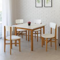 Conjunto Mesa de Jantar Base Madeira Maciça com 4 Cadeiras Elisa Ideal para Apartamenteo 90x90 Branc