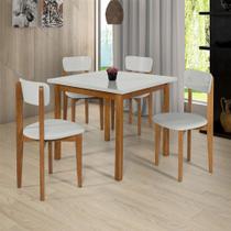 Conjunto Mesa de Jantar Base Madeira Maciça com 4 Cadeiras Elisa Ideal para Apartamenteo 90x90 Off-w - QUALITY MOVEIS