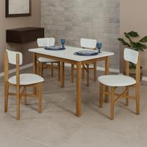 Conjunto Mesa de Jantar Base Madeira Maciça com 4 Cadeiras Elisa Ideal para Apartamento 1,20 X 80 Branca