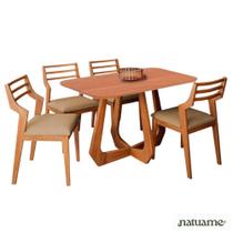 Conjunto Mesa de Jantar Bromelia 1,30 com 4 Cadeiras Damasco Tampo de Madeira Madeira/Cinamomo/Kaki