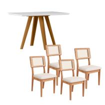 Conjunto Mesa de Jantar c/ Tampo de Vidro 1,20m + 4 Cadeiras