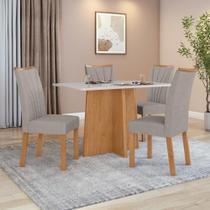 Conjunto Mesa de jantar Celebrare 1,20 c/ vidro e 4 Cadeiras Apogeu Tecido Veludo Liso Capuccino Amendoa Clean/off White