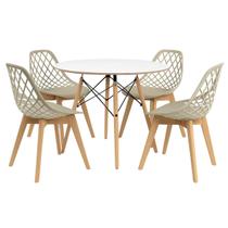 Conjunto Mesa de Jantar Chanfrada Branca Eames 110cm com 4 Cadeiras Fendi Kaila Wood - La Mobilia