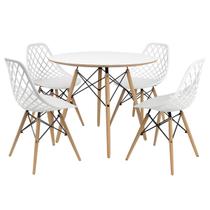 Conjunto Mesa de Jantar Chanfrada Branca Eames 90cm com 4 Cadeiras Branca Kaila DSW - La Mobilia Conjunto Mesa de Jantar Chanfrada Branca Eames 90cm com 4 Cadeiras Branca Kaila DSW - La Mobilia