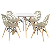 Conjunto Mesa de Jantar Chanfrada Branca Eames 90cm com 4 Cadeiras Fendi Kaila DSW - La Mobilia Conjunto Mesa de Jantar Chanfrada Branca Eames 90cm com 4 Cadeiras Fendi Kaila DSW - La Mobilia