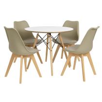 Conjunto Mesa de Jantar Chanfrada Branca Eames 90cm com 4 Cadeiras Fendi Saarinen Wood - La Mobilia