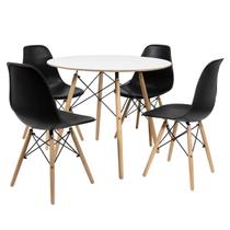 Conjunto Mesa de Jantar Chanfrada Branca Eames 90cm com 4 Cadeiras Preta Eames DSW - La Mobilia