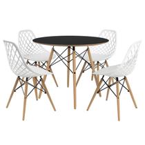 Conjunto Mesa de Jantar Chanfrada Preta Eames 110cm com 4 Cadeiras Branca Kaila DSW - La Mobilia Conjunto Mesa de Jantar Chanfrada Preta Eames 110cm com 4 Cadeiras Branca Kaila DSW - La Mobilia