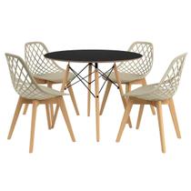 Conjunto Mesa de Jantar Chanfrada Preta Eames 110cm com 4 Cadeiras Fendi Kaila Wood - La Mobilia