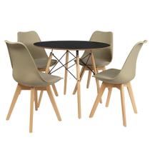 Conjunto Mesa de Jantar Chanfrada Preta Eames 110cm com 4 Cadeiras Fendi Saarinen Wood - La Mobilia