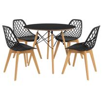 Conjunto Mesa de Jantar Chanfrada Preta Eames 110cm com 4 Cadeiras Preta Kaila Wood - La Mobilia Conjunto Mesa de Jantar Chanfrada Preta Eames 110cm com 4 Cadeiras Preta Kaila Wood - La Mobilia