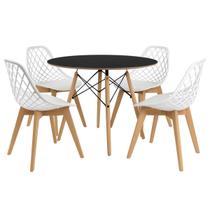 Conjunto Mesa de Jantar Chanfrada Preta Eames 90cm com 4 Cadeiras Branca Kaila Wood - La Mobilia Conjunto Mesa de Jantar Chanfrada Preta Eames 90cm com 4 Cadeiras Branca Kaila Wood - La Mobilia