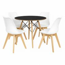 Conjunto Mesa de Jantar Chanfrada Preta Eames 90cm com 4 Cadeiras Branca Saarinen Wood - La Mobilia