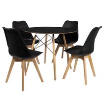 Conjunto Mesa de Jantar Chanfrada Preta Eames 90cm com 4 Cadeiras Preta Saarinen Wood - La Mobilia