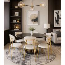 Conjunto Mesa de Jantar com 06 Cadeiras Livia Dourado/Off - Exclusiva
