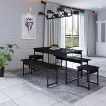 Conjunto Mesa de Jantar com 2 Bancos 2 Banquetas Estilo Industrial Aço Active Preto Ônix Yescasa