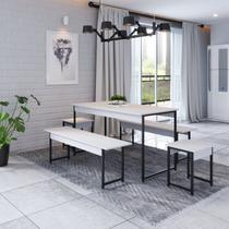 Conjunto Mesa de Jantar com 2 Bancos 2 Banquetas Estilo Industrial Active Yescasa Branco/Chess