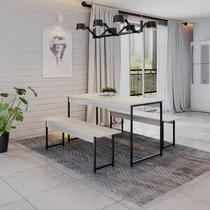 Conjunto Mesa de Jantar com 2 Bancos Estilo Industrial Active Yescasa Branco/Snow
