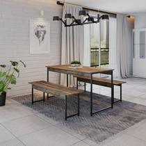 Conjunto Mesa de Jantar com 2 Bancos Estilo Industrial Active Yescasa Marrom/Carvalho Dark