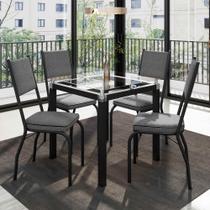 Conjunto Mesa de Jantar com 4 Cadeiras 258 Malva Tampo Vidro Incolor 75cm SF Preto Assento Platina - Movelpolo Conjunto Mesa de Jantar com 4 Cadeiras 258 Malva Tampo Vidro Incolor 75cm SF Preto Assento Platina - Movelpolo