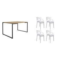 Conjunto Mesa de Jantar com 4 Cadeiras Allegra Espresso Móveis Branco/Natura Conjunto Mesa de Jantar com 4 Cadeiras Allegra Espresso Móveis Branco/Natura
