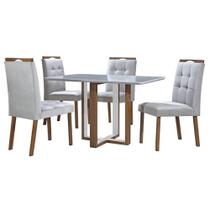 Conjunto Mesa de Jantar com 4 Cadeiras Atlas Art Assentos 120x80cm Cor Mel Off White com Assento Cinza