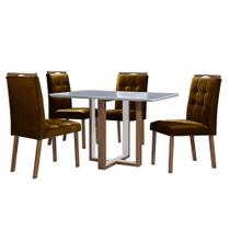 Conjunto Mesa de Jantar com 4 Cadeiras Atlas Art Assentos 120x80cm Cor Mel Off White com Assento Marrom