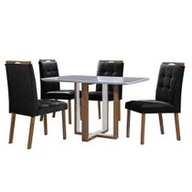 Conjunto Mesa de Jantar com 4 Cadeiras Atlas Art Assentos 120x80cm Cor Mel Off White com Assento Preto