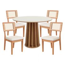 Conjunto Mesa de Jantar com 4 Cadeiras de Tela Freijó 100% MDF Bege Dalla Costa