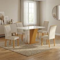 Conjunto Mesa de Jantar com 4 Cadeiras Miami Yescasa Off White/Freijó/Palha Conjunto Mesa de Jantar com 4 Cadeiras Miami Yescasa Off White/Freijó/Palha