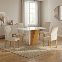 Conjunto Mesa de Jantar com 4 Cadeiras Miami Yescasa Off White/Freijó/Palha