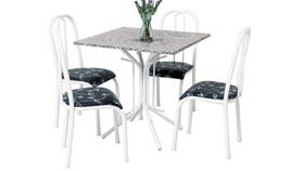 Conjunto Mesa de Jantar com 4 Cadeiras Monaco tampo granito 80cm em aço cor Branca - Ql. AÇo