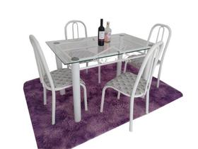 Conjunto MESA DE JANTAR COM 4 CADEIRAS Munique 1.20m tampo em vidro material AÇO COR BRANCA - Ql. AÇo