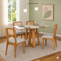 Conjunto Mesa de Jantar com 4 Cadeiras Retrô Estofada e Encosto Palinha Dalla Costa Conjunto Mesa de Jantar com 4 Cadeiras Retrô Estofada e Encosto Palinha Dalla Costa