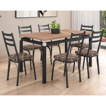 Conjunto Mesa de Jantar com 6 Cadeiras 141 Malva Tampo BP 136cm Nature Assento Mosaico Palha - Combo Stock