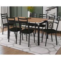 Conjunto Mesa de Jantar com 6 Cadeiras 141 Malva Tampo BP 136cm Nature Assento Preto - Combo Stock