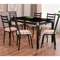 Conjunto Mesa de Jantar com 6 Cadeiras 141 Malva Tampo Vidro 140cm SF Preto Assento Cedro - Combo Stock