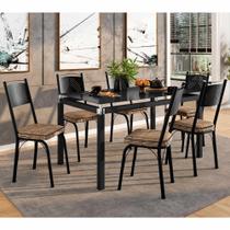 Conjunto Mesa de Jantar com 6 Cadeiras 151 Malva Tampo Vidro 140cm SF Preto Assento Rattan - Combo Stock