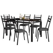 Conjunto Mesa de Jantar com 6 Cadeiras 161 Malva Tampo Vidro 140cm SF Preto Assento Andorinha - Combo Stock